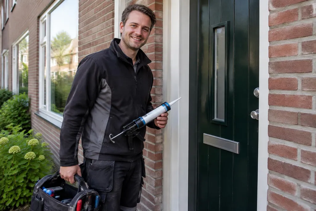 Vakman van Kitbedrijf Garderen bij de voordeur van een woning